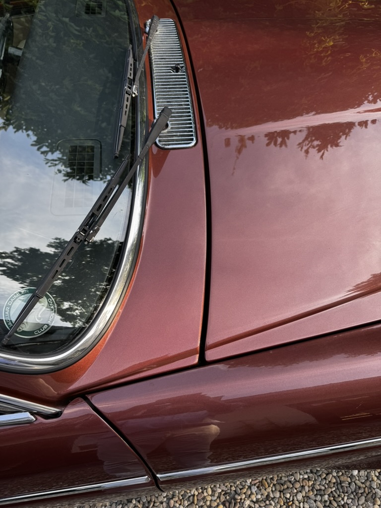 Flankdetail met chroomlijsten in Claret Metallic